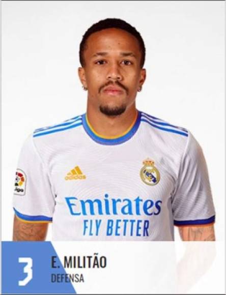 Éder Militao - El defensa brasileño con el número 3 en el Real Madrid.