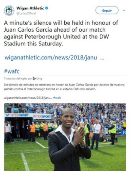 El equipo Wigan de Inglaterra lamentó la muerte del hondureño y le darán un emotivo homenaje.