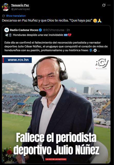 Dolorosos mensajes: Consternación en Honduras por muerte de Julio César Núñez