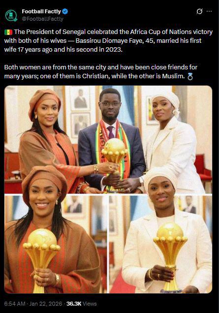 Festejó con sus dos esposas tras título de Senegal: Siempre están a mi lado
