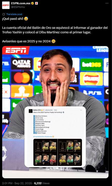 Insólito error en el Balón de Oro: fue anunciado como ganador y estallan las redes