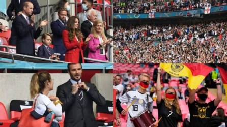Diferentes personalidades llegaron a disfrutar del Inglaterra vs Alemania correspondiente a los octavos de final de la Eurocopa. En el mítico estadio de Wembley se vivió una verdadera fiesta deportiva. Fotos AFP y EFE.