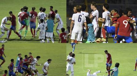 Seleccionados de Costa Rica y Estados Unidos protagonizaron en el estadio Morazán una lamentable pelea tras el final del juego correspondiente a los cuartos de final del Premundial Sub-20 de Concacaf.