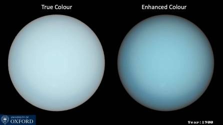 Imágenes de Urano justo antes del solsticio de verano austral, cuando su polo sur apunta casi directamente al Sol.