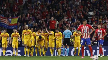 Jugadores del FC Barcelona celebrando uno de los tres goles ante Atlético de Madrid.