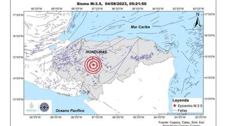 Localización del sismo registrado en las últimas horas en la zona central de Honduras.