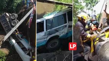 Un autobús impactó con una volqueta cuando se conducía por la carretera CA-13, esto provocó que tres automotores cayeran al río Camalote en El Progreso, Yoro, zona norte de Honduras.
