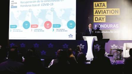 Peter Cerdá durante su discurso en el evento por el Día Nacional de la Aviación en Honduras.