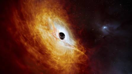 Concepto artístico del cuásar J0529-4351. Los astrónomos dijeron que su agujero negro era el de más rápido crecimiento.