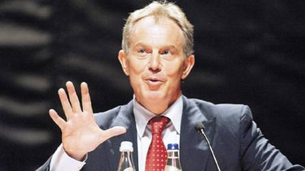 Special Envoy of the Quartet of the Middle East Tony Blair gestures while speaking during a media conference after a meeting of the Mideast Quartet at the Palace of Culture in Lisbon, Thursday July 19, 2007. (AP Photo/Paulo Duarte)