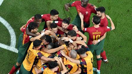 Los jugadores de Portugal celebrando el gol de Cristiano Ronaldo ante Ghana.