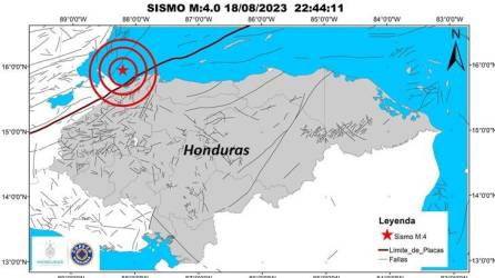 Localización del sismo registrado anoche alrededor de las 10:44 pm en el Caribe de Honduras.
