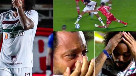 El experimentado futbolista brasileño Marcelo no pudo evitar las lágrimas tras provocarle una impactante lesión al jugador argentino Luciano Sánchez.