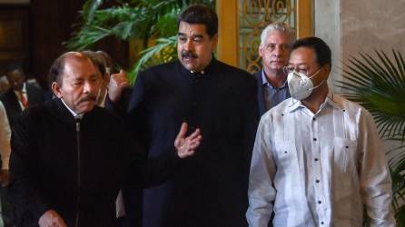 Los presidentes de Nicaragua, Daniel Ortega, Venezuela Nicolás Maduro, Bolivia Luis Arce y Cuba, Miguel Díaz Canel durante la reunión del ALBA en La Habana.