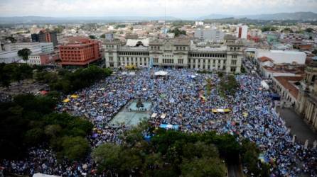 Vista aérea de la Plaza Central de Guatemala, escenario de una nueva protesta contra Pérez Molina.