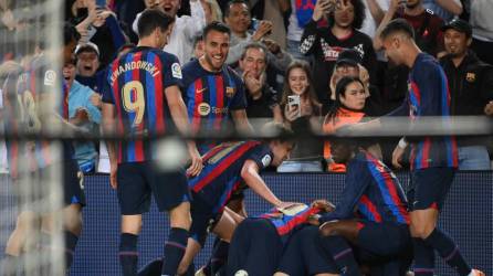 Jugadores del FC Barcelona celebrando el 1-0 conseguido ante Osasuna.