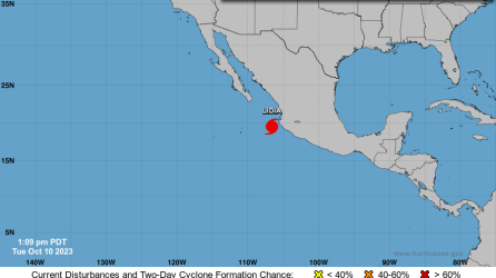 Localización del huracán Lidia, de categoría 3, en el Pacífico de México.