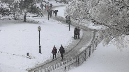 <b>Nueva York</b> y sus alrededores amanecieron este martes cubiertos de <b>nieve</b>, en un temporal que ha provocado el cierre de colegios, oficinas administrativas, tribunales y perturbado los transportes.