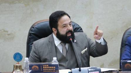 El presidente del Congreso Nacional de Honduras, Luis Redondo, habla durante una sesión legislativa.