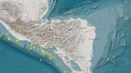 Localización del sismo registrado esta mañana de jueves 21 de septiembre en Santa Bárbara, Honduras.