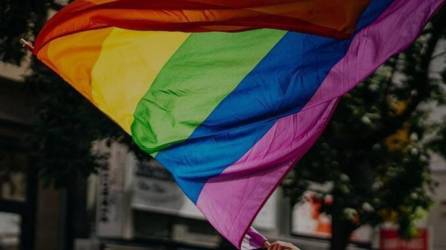 Una persona ondea una bandera de la comunidad LGTBI durante una manifestación.