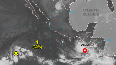 Localización de la tormenta tropical Pilar, según los modelos de predicción numéricos del Centro Nacional de Huracanes de Estados Unidos.