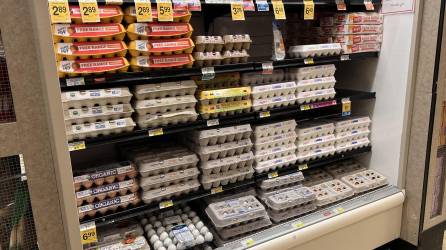 Fotografía de una nevera con huevos y sus precios en un supermercado de Washington, Estados Unidos.