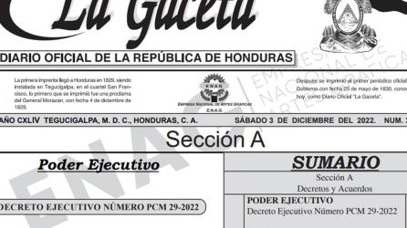 Decreto Ejecutivo publicado en La Gaceta.