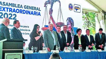 Momento en el que la junta directiva del Cohep oficializó a Olban Valladares y Helui Castillo como sus representantes en la Junta Nominadora.