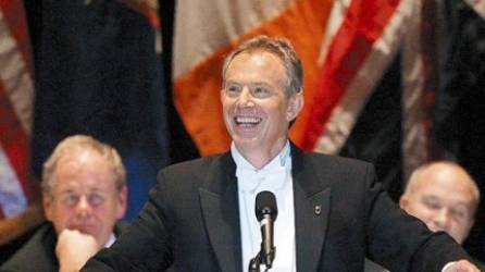 Former British Prime Minister Tony Blair jokes as he speaks at the 62nd annual Alfred E. Smith Memorial Foundation Dinner in New York, Thursday, Oct. 18, 2007. The dinner honors the memory of former New York governor Al Smith, who was the first Catholic nominated by a major political party to run for U.S. president. (AP Photo/Kathy Willens)