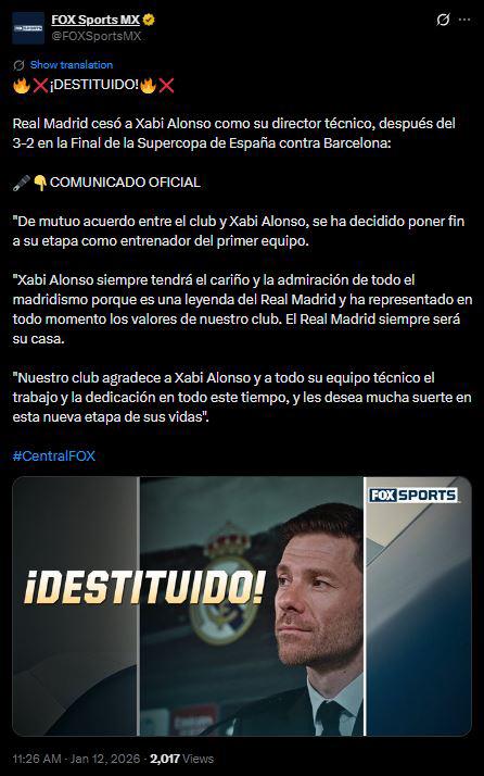 Real Madrid dijo adiós a Xabi Alonso: revuelo en redes y dardo tras su despido