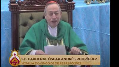 El Cardenal Óscar Andrés Rodríguez en la homilía dominical.