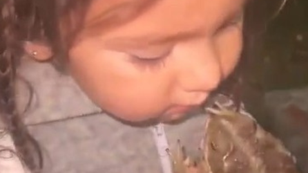 Video: Niña se vuelve viral por besar un sapo