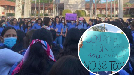 Estudiantes de El Zamorano durante su protesta.