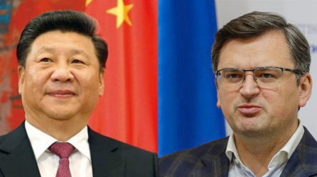 El presidente de China, Xi Jinping y el ministro de Exteriores ucraniano, Dmitro Kuleba.