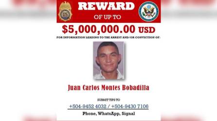 Ficha de recompensa de Juan Carlos Montes Bobadilla por parte de Estados Unidos.