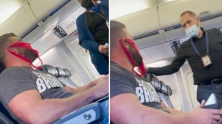 Un vídeo filmado por otro pasajero muestra el momento en que el personal de la aerolínea informa al pasajero que no podrá viajar con la tanga roja en la cara.