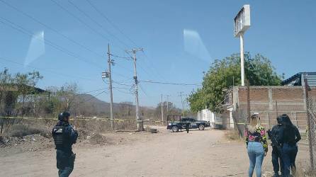 Policías estatales vigilan hoy la zona donde fue asesinado el periodista Luis Enrique Ramírez en la ciudad de Culiacán, Sinaloa (México).