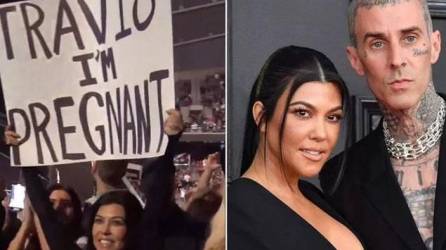 Durante el concierto del grupo Blink-182, Kourtney Kardashian levantó un cartel que decía “Travis, estoy embarazada”.