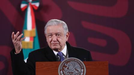 El Presidente de México, Andrés Manuel López Obrador, habla hoy durante una rueda de prensa matutina en el Palacio Nacional.