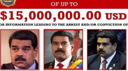 El afiche de la recompensa por la captura de Nicolás Maduro.