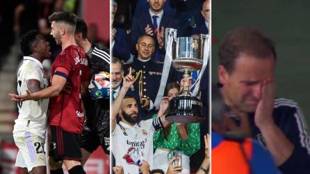 Las imágenes de la final de la Copa del Rey que le ganó el Real Madrid (2-1) al Osasuna en el estadio La Cartuja, de Sevilla, con gran actuación de Rodrygo y Vinicius. Las celebraciones de los merengues y la tristeza de los rojillos.