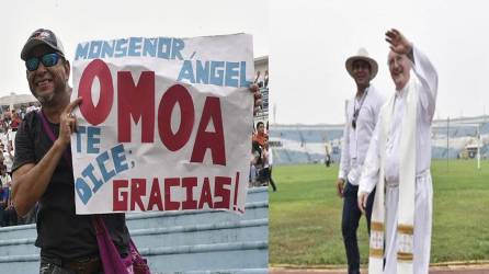 Portando pancartas y camisas con mensajes de agradecimiento, miles de feligreses del departamento de Cortés se dieron cita en el estadio Olímpico.