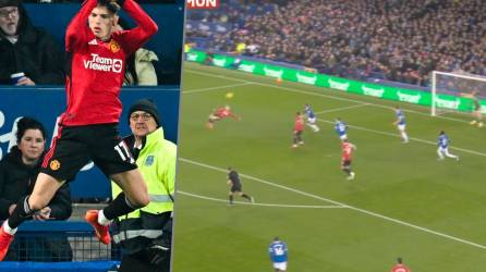 Garnacho abrió el marcador en el Everton-Manchester United en la Premier League con un espectacular golazo de chilena.