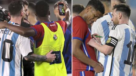 El amistoso que disputó Panamá contra la campeona del mundo Argentina dejó curiosas imágenes de los jugadores canaleros pidiéndole fotos y autógrafos a Lionel Messi tras el juego. Otros se sortearon la camiseta de Enzo Fernández.