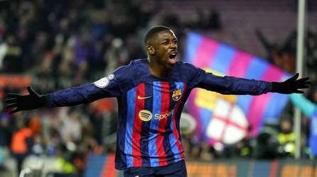 Ousmane Dembélé gritando su gol en la Copa del Rey contra la Real Sociedad.