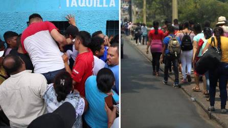 Cientos de aficionados se aglomeraron en los alrededores del estadio Nacional Chelato Uclés para poder adquirir un boleto para la Gran Final del Torneo Clausura 2023 que jugarán Olimpia y Olancho FC el domingo en este recinto.