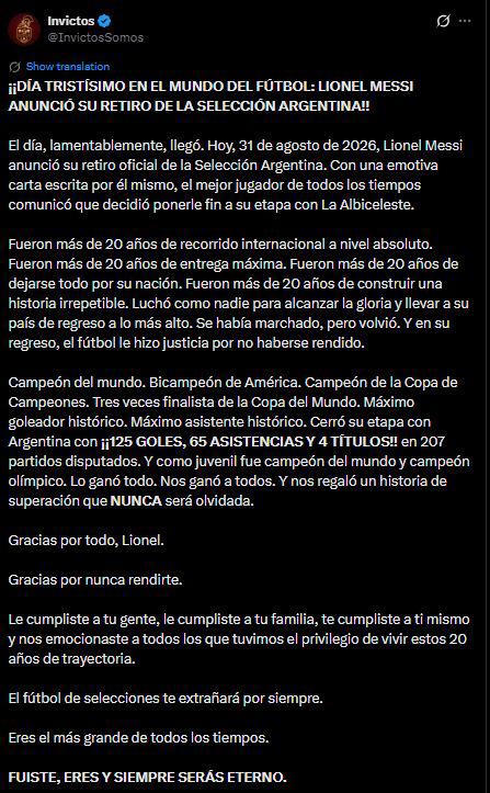 Revuelo tras retiro de Messi de la Selección: Infantino reacciona y deja mensaje