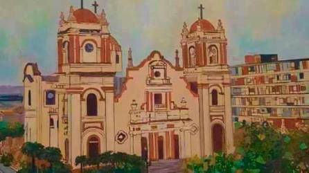 <b><span class=mln_uppercase_mln>Proyecto.</span></b> Pintura de la catedral de San Pedro Sula, elaborada por la artista Sulim Trejo y exhibida en la exposición del año pasado.