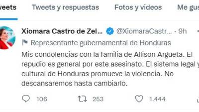 La presidenta Xiomara Castro reaccionó en redes sociales sobre la muerte de Allison.